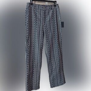 NWT Lulu's Navy & White Striped Geometric Straight-Leg Embroidered Pants
